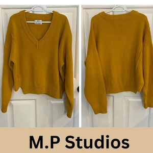 M.P. Studies Japan V-Neck Pullover Sweater Yellow Gold 33710